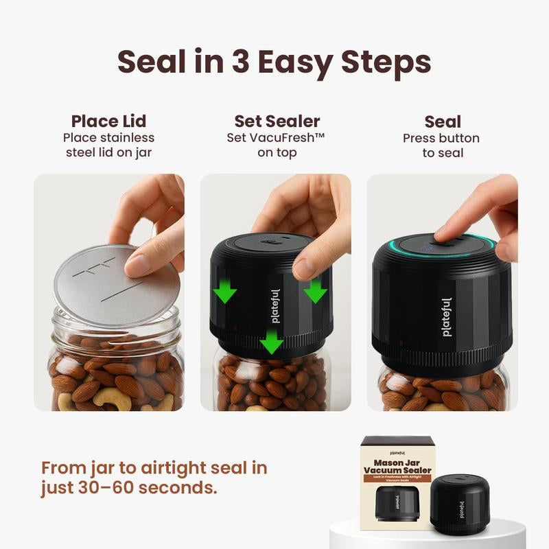Electric Mason Jar Vacuum Sealer Kit | Includes Lids Opener & Charger | Fits Wide and Regular Mouth Jars, Portable Jar Vacuum Sealer for Canning & Food Storage