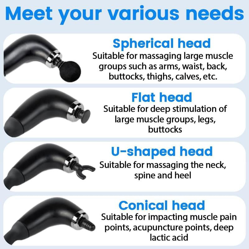 【Ultimate Deep Tissue Pain Relief】 Handheld Massage Gun with 9 Intensity Modes, 4 Interchangeable Heads, Quiet Brushless Motor & Extended Handle – Rechargeable Body Massager for Back, Neck, Shoulders, Legs & Everyday Relaxation Gift Idea Daily