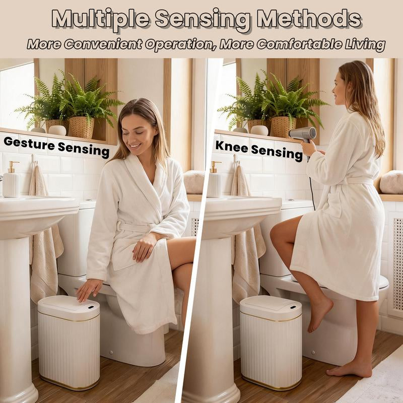 ELPHECO Smart Sensiong Touchless Trash Can with Lid 2Gal Bathroom Trash Can with Anti-Slip Base, Ipx5 Waterproof, Odor-Proof
