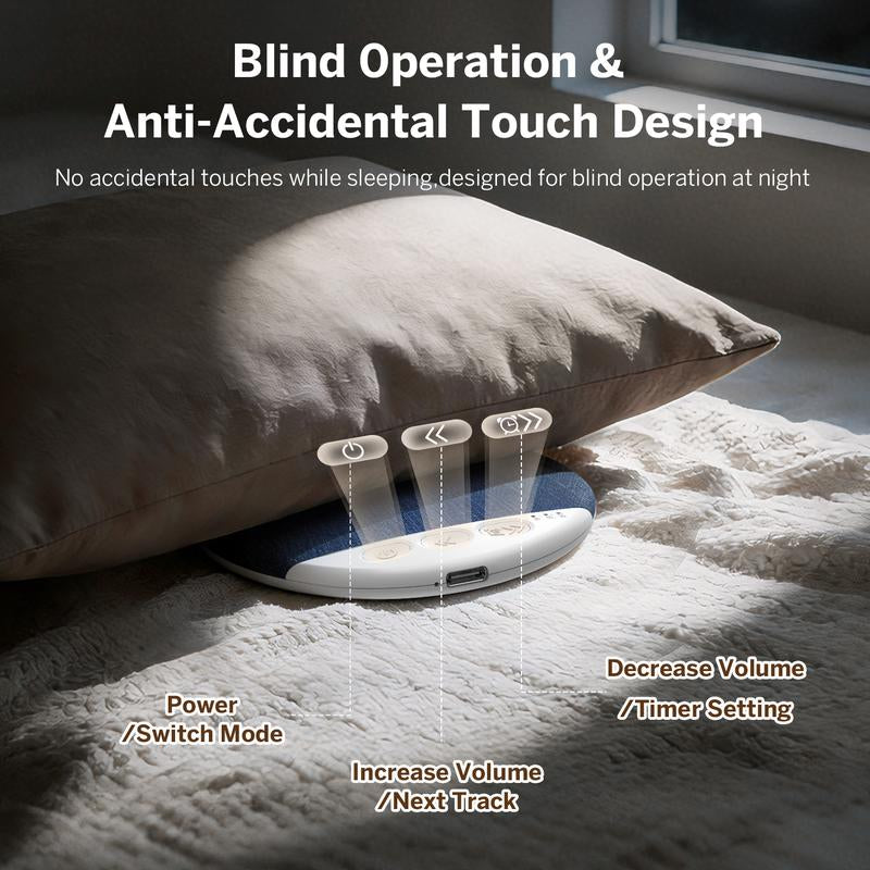 Under Pillow Sleep Speaker, Ultra-Thin Personal Sound Machine with White Noise & Bluetooth, Partner-Friendly Close-Range Audio for One Person, Timer & Memory Function, Blind-Touch Buttons, Ideal Gift for Better Nighttime Smartphone