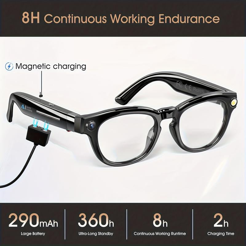 AI Smart Glasses with 8MP HD Camera,4K Photos, 1080P Video Recording , Real Time Translation, Voice Assistant,Free Light-Blocking Sticker. for Travel, Meetings & Vlogging, Bluetooth Eyewear with Voice Assistant and Photochromic Lenses ,Touch Adjustment,
