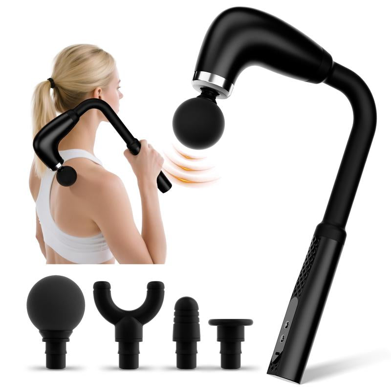 【Ultimate Deep Tissue Pain Relief】 Handheld Massage Gun with 9 Intensity Modes, 4 Interchangeable Heads, Quiet Brushless Motor & Extended Handle – Rechargeable Body Massager for Back, Neck, Shoulders, Legs & Everyday Relaxation Gift Idea Daily