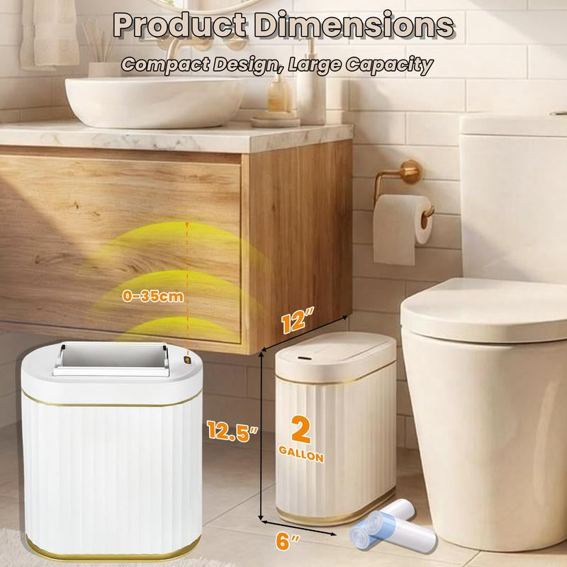 ELPHECO Smart Sensiong Touchless Trash Can with Lid 2Gal Bathroom Trash Can with Anti-Slip Base, Ipx5 Waterproof, Odor-Proof