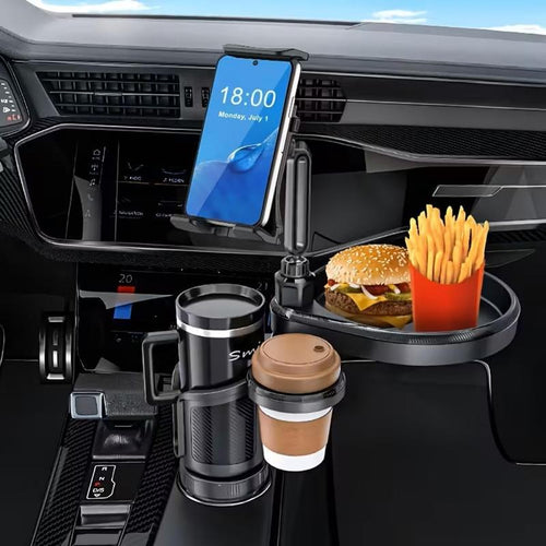 4 in 1 Car Table Tray,360° Rotation Cup Holder Tray for Car ,Mobile Phone Holder Car Cup Holder Tray , Compatible with Vehicles, Car, Road Trip Essentials