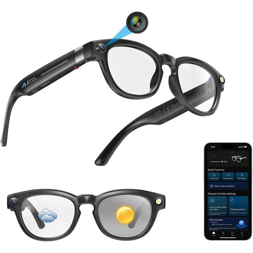 AI Smart Glasses with 8MP HD Camera,4K Photos, 1080P Video Recording , Real Time Translation, Voice Assistant,Free Light-Blocking Sticker. for Travel, Meetings & Vlogging, Bluetooth Eyewear with Voice Assistant and Photochromic Lenses ,Touch Adjustment,