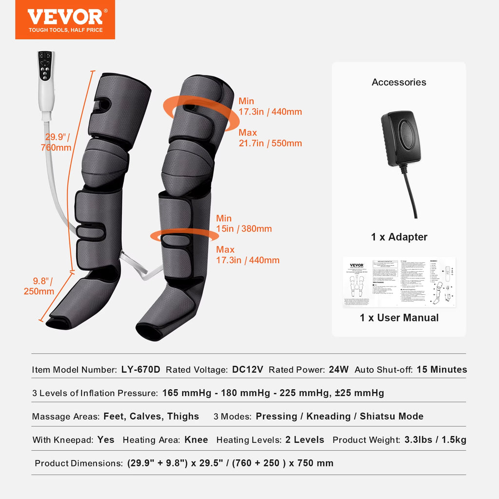 Succebuy Full Leg Massager Air Compression Foot Calf Thigh Knee Leg Compression Massager Boots for Circulation Swelling