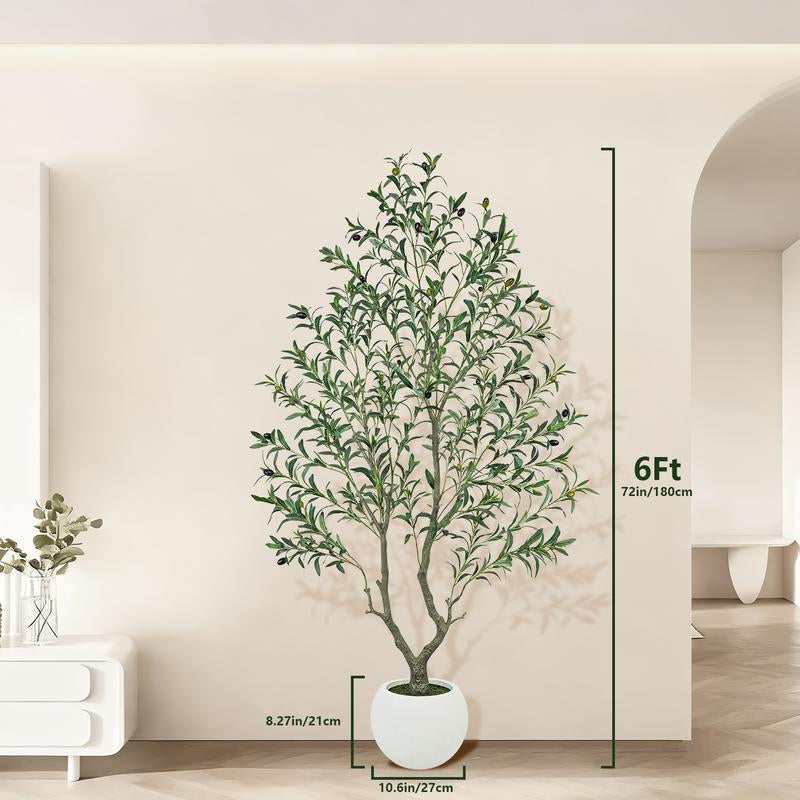 Realistic Artificial Olive Tree with Thick Trunk & Lifelike Fruit – 5/6/7/8FT, Perfect for Home & Office Décor with round White Pot