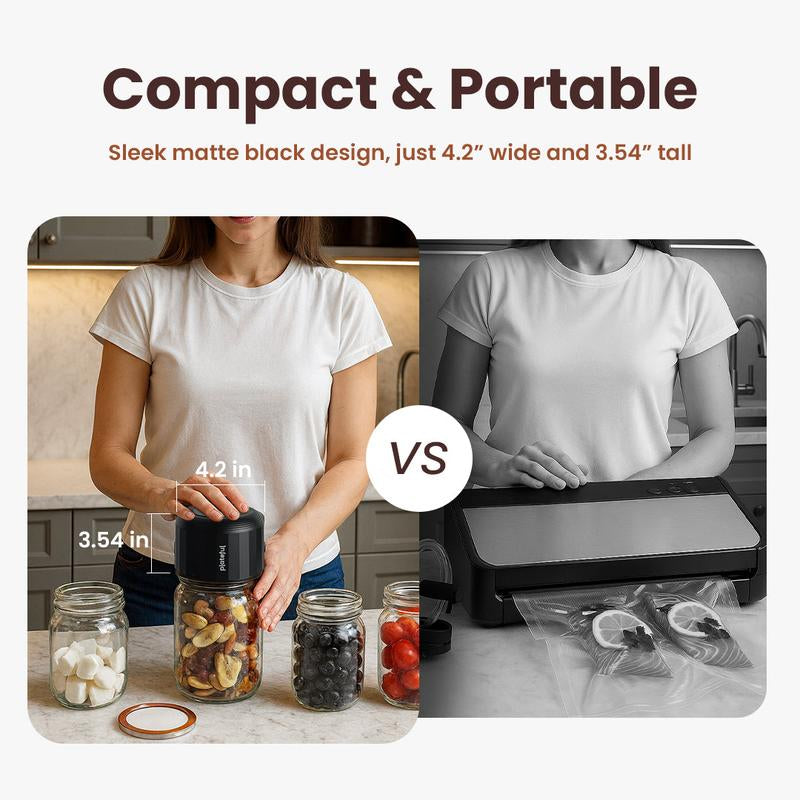 Electric Mason Jar Vacuum Sealer Kit | Includes Lids Opener & Charger | Fits Wide and Regular Mouth Jars, Portable Jar Vacuum Sealer for Canning & Food Storage