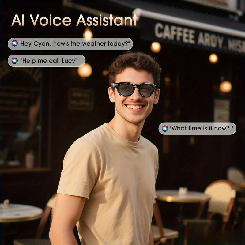 AI Smart Glasses with 8MP HD Camera,4K Photos, 1080P Video Recording , Real Time Translation, Voice Assistant,Free Light-Blocking Sticker. for Travel, Meetings & Vlogging, Bluetooth Eyewear with Voice Assistant and Photochromic Lenses ,Touch Adjustment,