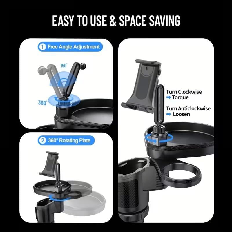 4 in 1 Car Table Tray,360° Rotation Cup Holder Tray for Car ,Mobile Phone Holder Car Cup Holder Tray , Compatible with Vehicles, Car, Road Trip Essentials