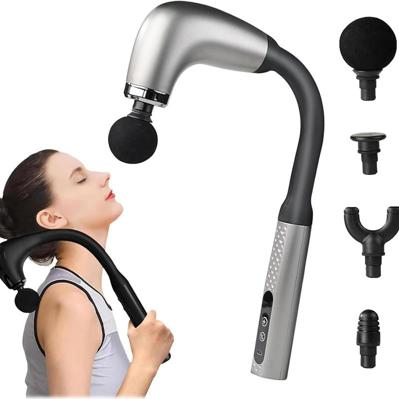 【Ultimate Deep Tissue Pain Relief】 Handheld Massage Gun with 9 Intensity Modes, 4 Interchangeable Heads, Quiet Brushless Motor & Extended Handle – Rechargeable Body Massager for Back, Neck, Shoulders, Legs & Everyday Relaxation Gift Idea Daily