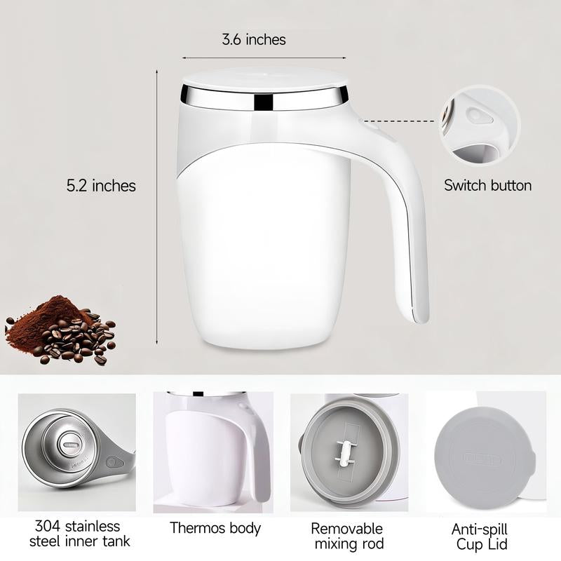Rechargeable Self Stirring Mug - Magnetic Electric Auto Mixing Stainless Steel Cup for Office/Kitchen/Travel/Home Coffee/Tea/Hot Chocolate/Milk-430 Ml/14.5 Oz