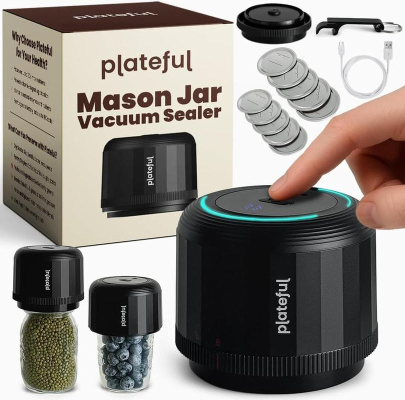 Electric Mason Jar Vacuum Sealer Kit | Includes Lids Opener & Charger | Fits Wide and Regular Mouth Jars, Portable Jar Vacuum Sealer for Canning & Food Storage