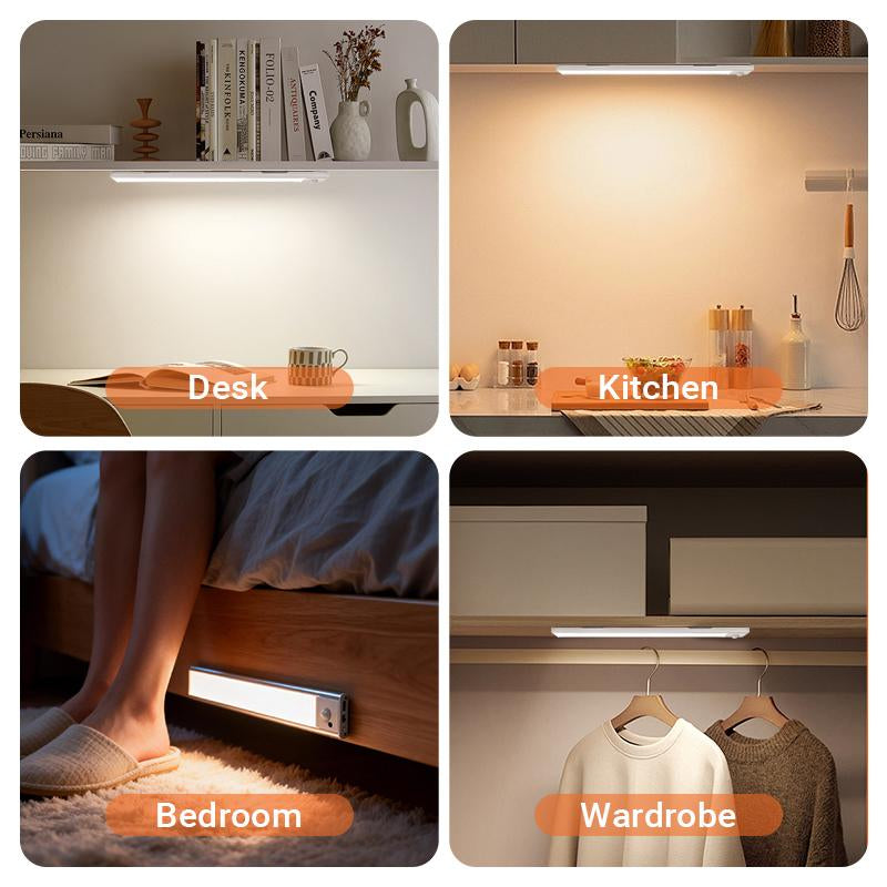 Under Cabinet Lighting, 11.81In Motion Sensor Light Indoor Rechargeable, Closet Lights Battery Operated for Kitchen Cabinets, Shelves, Walls (2 Pack)