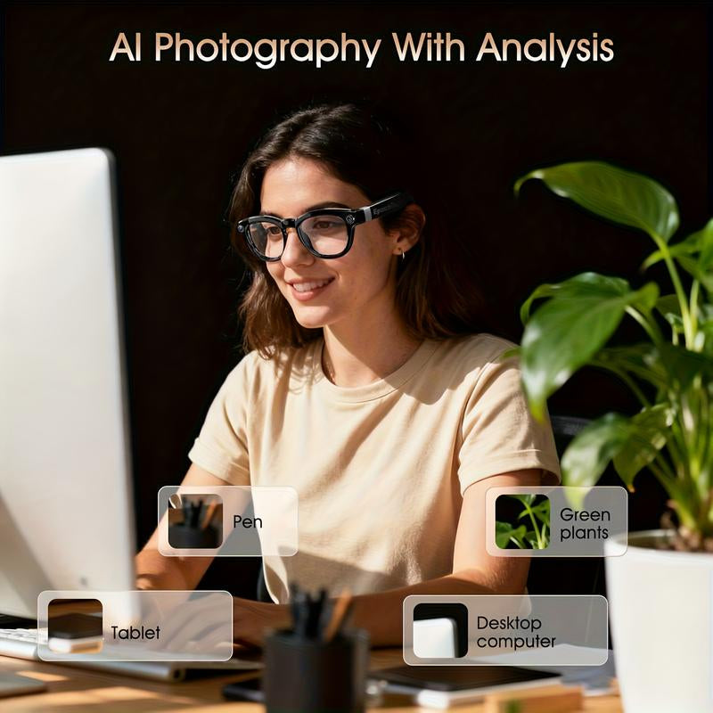 AI Smart Glasses with 8MP HD Camera,4K Photos, 1080P Video Recording , Real Time Translation, Voice Assistant,Free Light-Blocking Sticker. for Travel, Meetings & Vlogging, Bluetooth Eyewear with Voice Assistant and Photochromic Lenses ,Touch Adjustment,