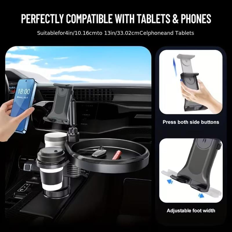 4 in 1 Car Table Tray,360° Rotation Cup Holder Tray for Car ,Mobile Phone Holder Car Cup Holder Tray , Compatible with Vehicles, Car, Road Trip Essentials