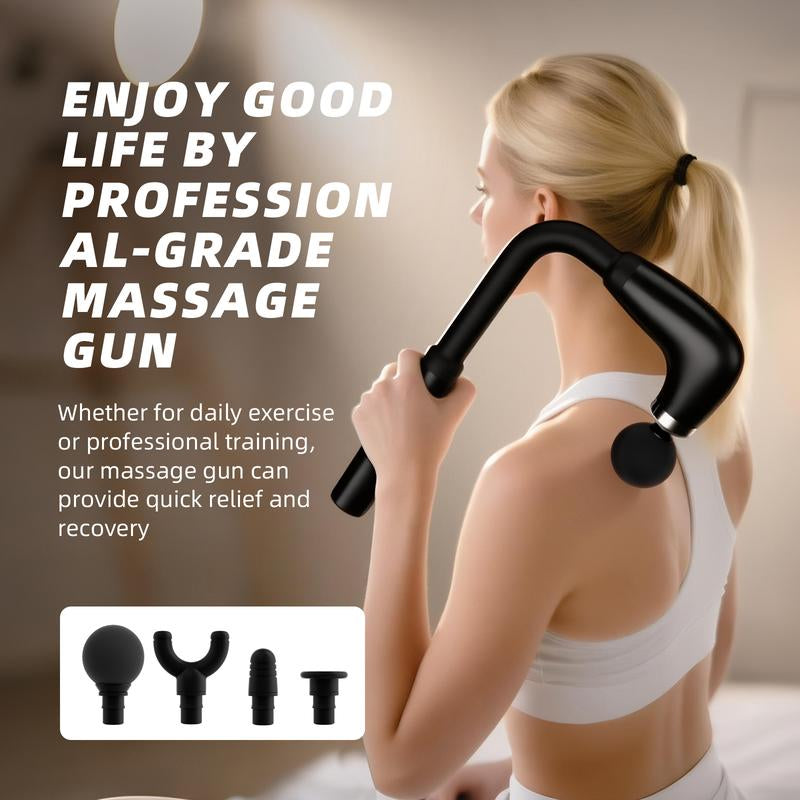 【Ultimate Deep Tissue Pain Relief】 Handheld Massage Gun with 9 Intensity Modes, 4 Interchangeable Heads, Quiet Brushless Motor & Extended Handle – Rechargeable Body Massager for Back, Neck, Shoulders, Legs & Everyday Relaxation Gift Idea Daily