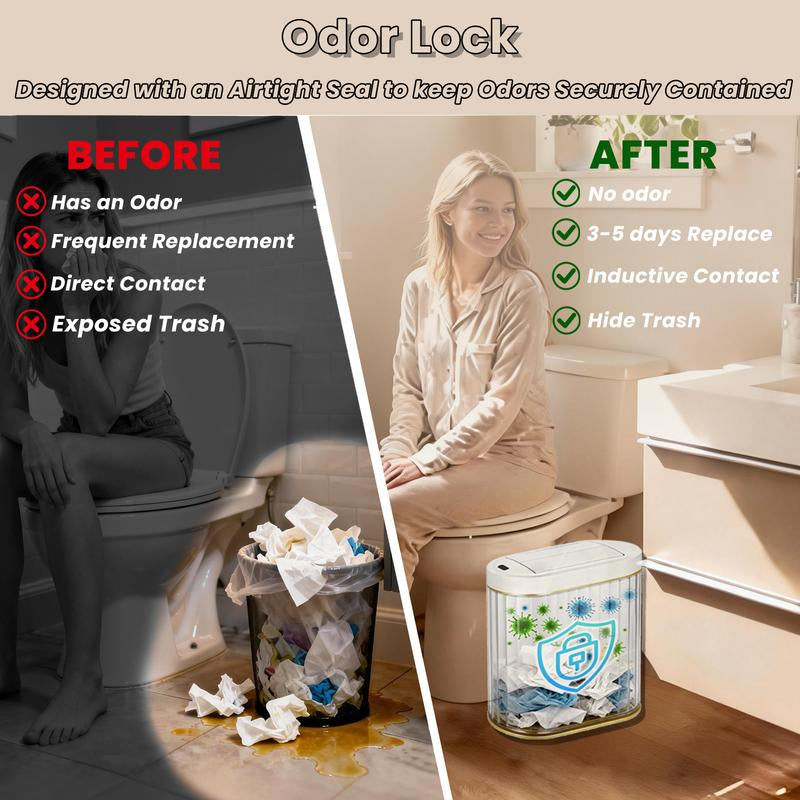 ELPHECO Smart Sensiong Touchless Trash Can with Lid 2Gal Bathroom Trash Can with Anti-Slip Base, Ipx5 Waterproof, Odor-Proof