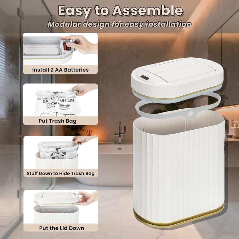 ELPHECO Smart Sensiong Touchless Trash Can with Lid 2Gal Bathroom Trash Can with Anti-Slip Base, Ipx5 Waterproof, Odor-Proof