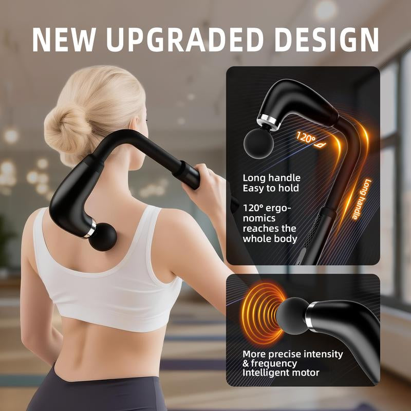 【Ultimate Deep Tissue Pain Relief】 Handheld Massage Gun with 9 Intensity Modes, 4 Interchangeable Heads, Quiet Brushless Motor & Extended Handle – Rechargeable Body Massager for Back, Neck, Shoulders, Legs & Everyday Relaxation Gift Idea Daily